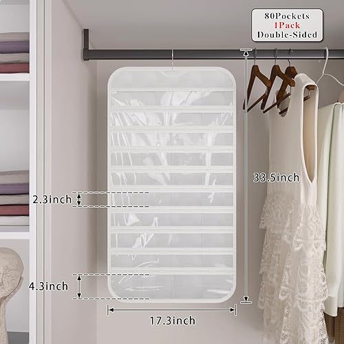 Miniatura 2 de 1 organizador de joyas colgante, organizador de joyas de 80 bolsillos para colgar, para joyas, aretes, collares, pulseras, anillos, soporte de viaje