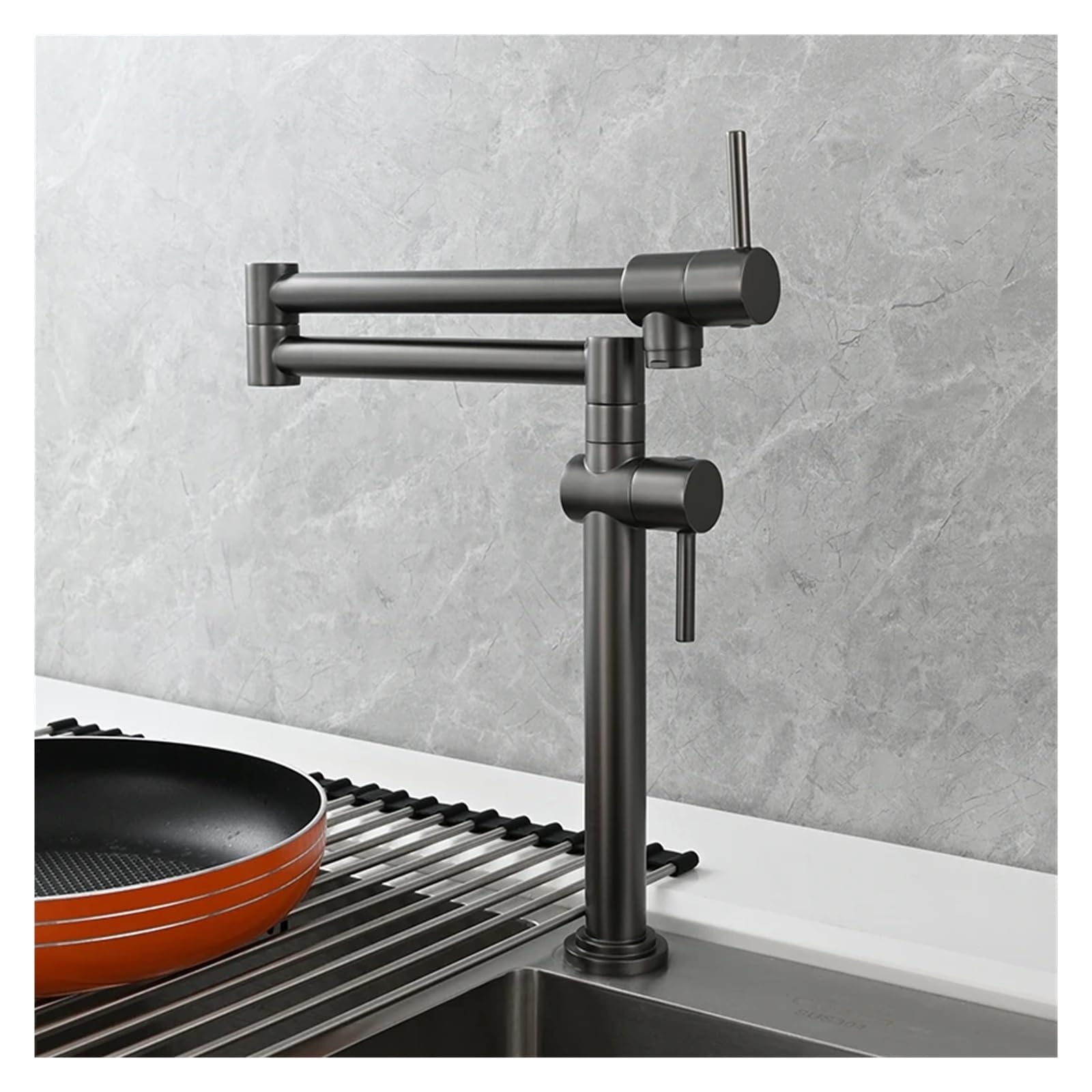 Rubinetto for lavello da cucina a parete, pieghevole ed estensibile, in ottone, con due maniglie, solo for acqua fredda Funzionamento flessibile