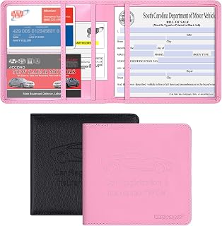 Wisdompro Car Registration and Insurance Holder 2 Pack PU Leather Vehicle Glove Box Documents Organizer Auto Accessories Wallet Paperwork Case for Women ID Card, Driver's License - Pink and Black