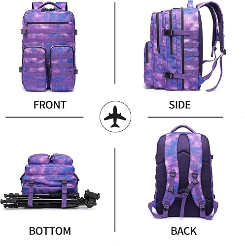 Miniatura 7 de Aodethon Mochila táctica militar de 45L Molle Army Assault Pack 3 Day Bug Out Bag Senderismo Treeking Mochila, Púrpura