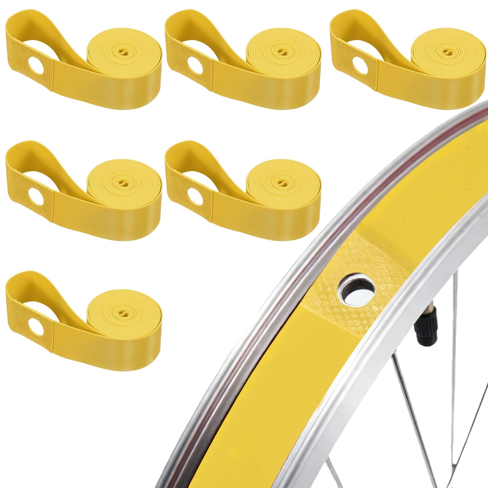 YELARXI Bike Rim Strips, Fits 700CBicycle Rim Liner Strips Air Leak Resistant PVC Tape Inner Tube Cushion Puncture. 6Pcs & 32 Inchx18mm & Yellow Fit for (Mountain/Road/City Bikes)