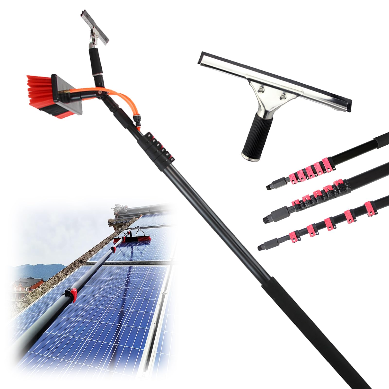GYEQXKT Telescopic Window Cleaning Pole, 7.2m Water-Fed Brush for Roofs, Conservatories, Solar Panels - 50cm Brush Head, 10.8m Reach for Efficient Cleaning