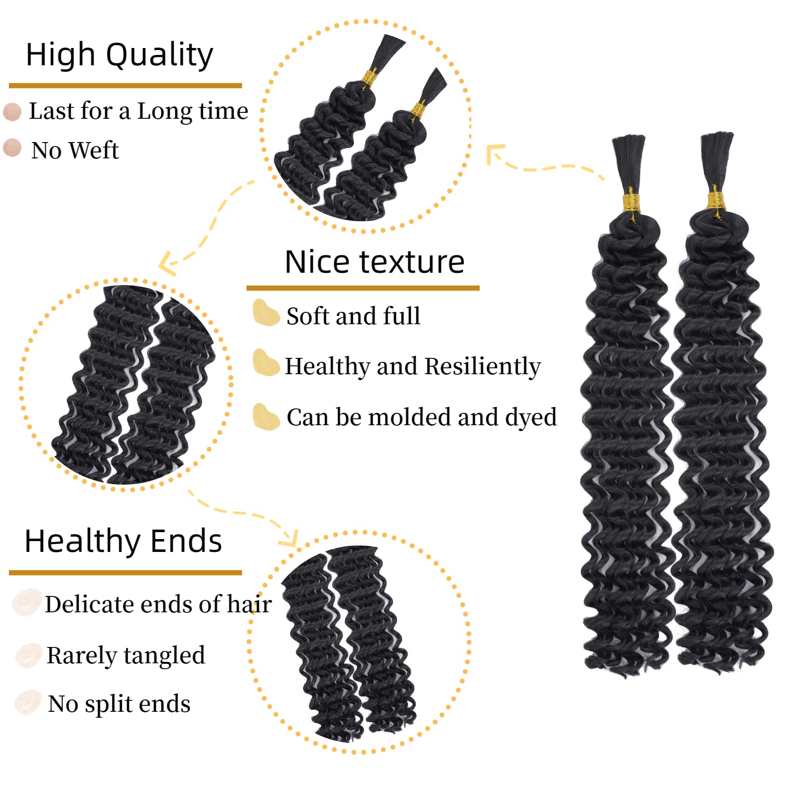 2 Packs Deep Wave Braiding hair extension bulk Fiber Hair Extensions, (613#, 18inch) - Image 3