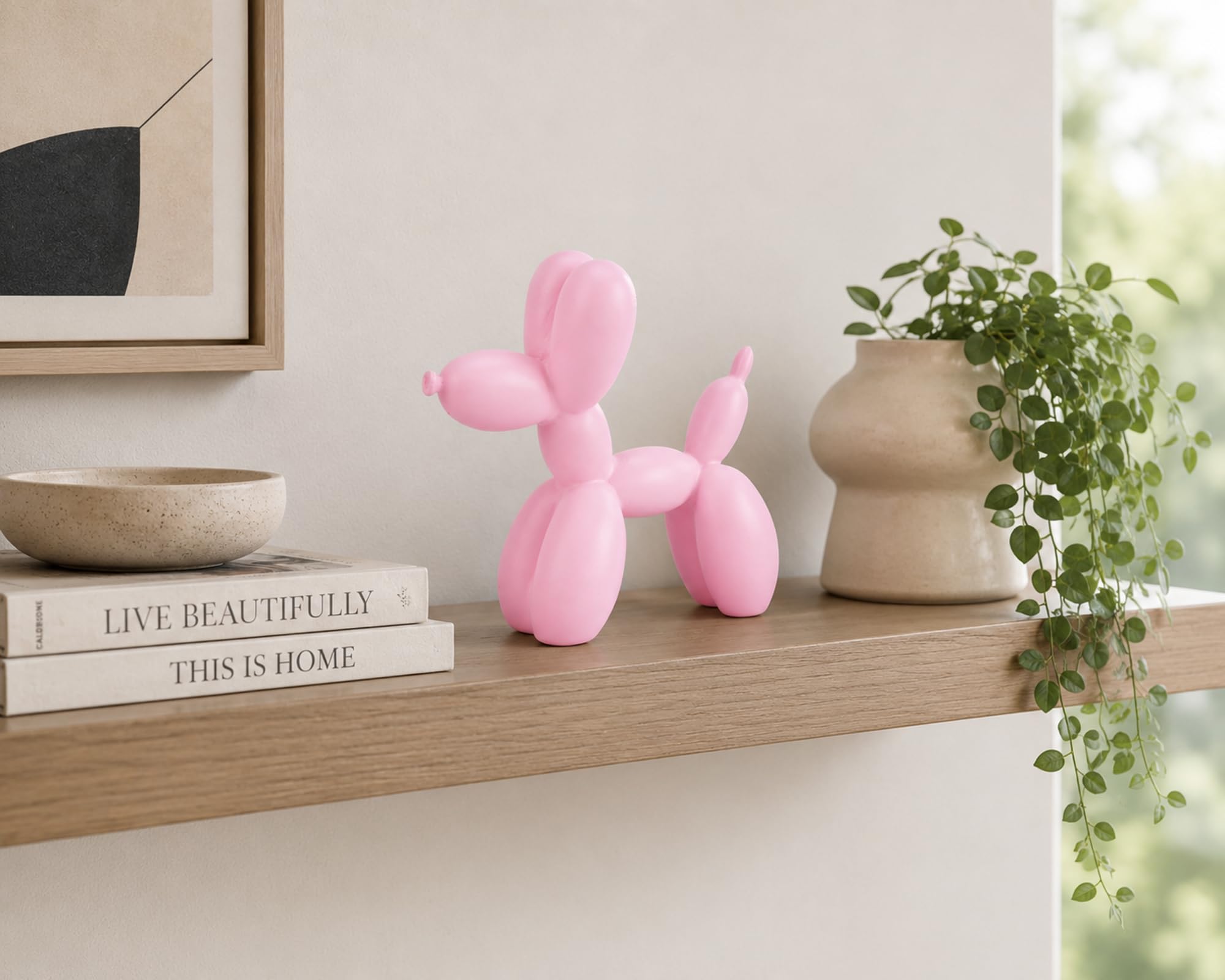 Balonowa statuetka psa - 10 cm różowy balon rzeźba zwierzęcia psa, małe nitki na półki, eklektyczna dekoracja biurka, urocza ozdoba na biurko prezent