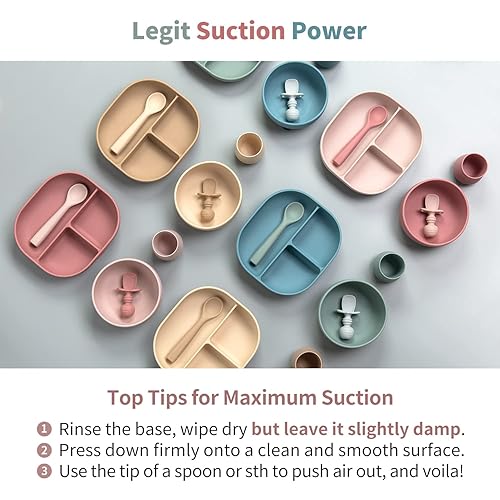 Miniatura 3 de Juego de alimentación de silicona para bebés, suministros de destete para bebés, placa de succión, cuenco, cucharas, babero de comida, taza,