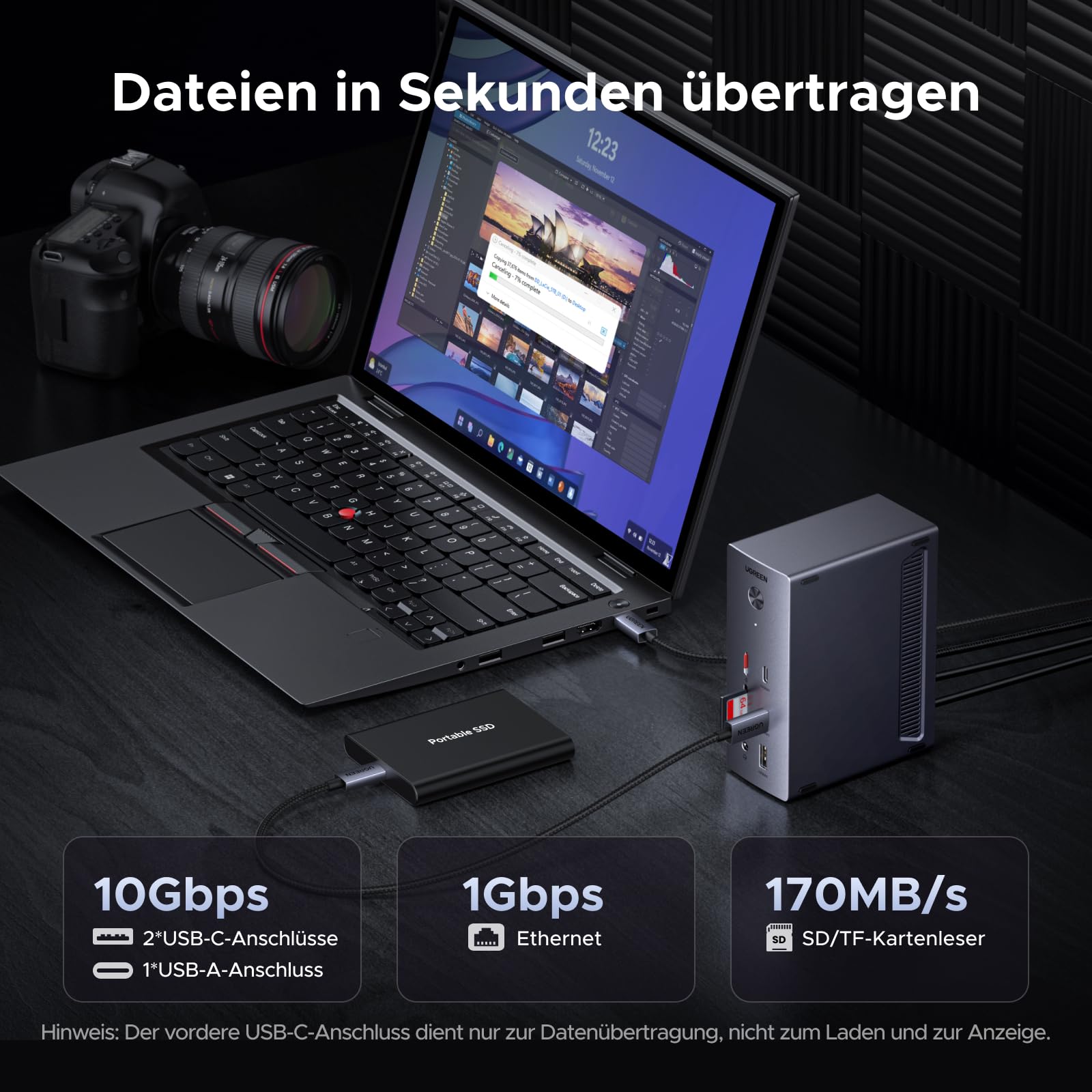 UGREEN Revodok Pro Triple Display Dock【Nur für Windows-Laptop】 2HDMI & DP mit 8K DP/4K HDMI, 100W Aufladen, 27W USB C, 10Gbps USB Ports, Gigabit LAN, SD/TF