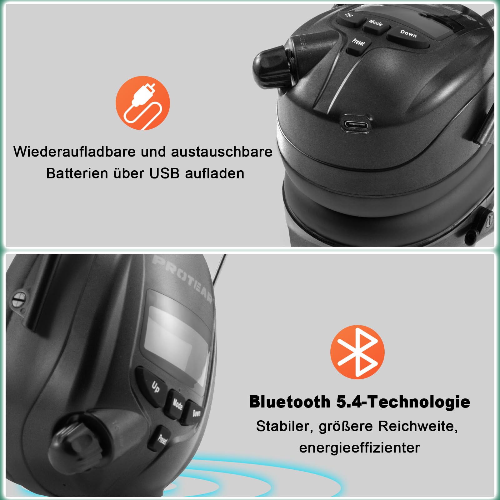 (Versión actualizada) Protección auditiva con radio DAB + / FM y Bluetooth 5.2, orejeras de seguridad con batería de litio, para taller, jardín, siega, sierra, SNR 30 dB