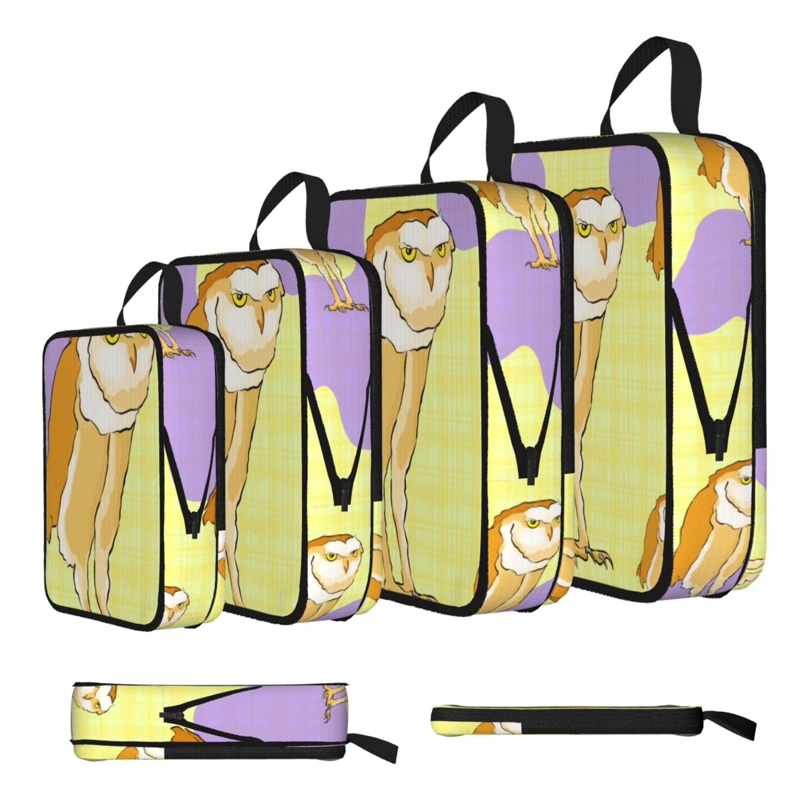 Sxzvvbn Black Standing Owl Compression Packing Cubes 4 Piece Set