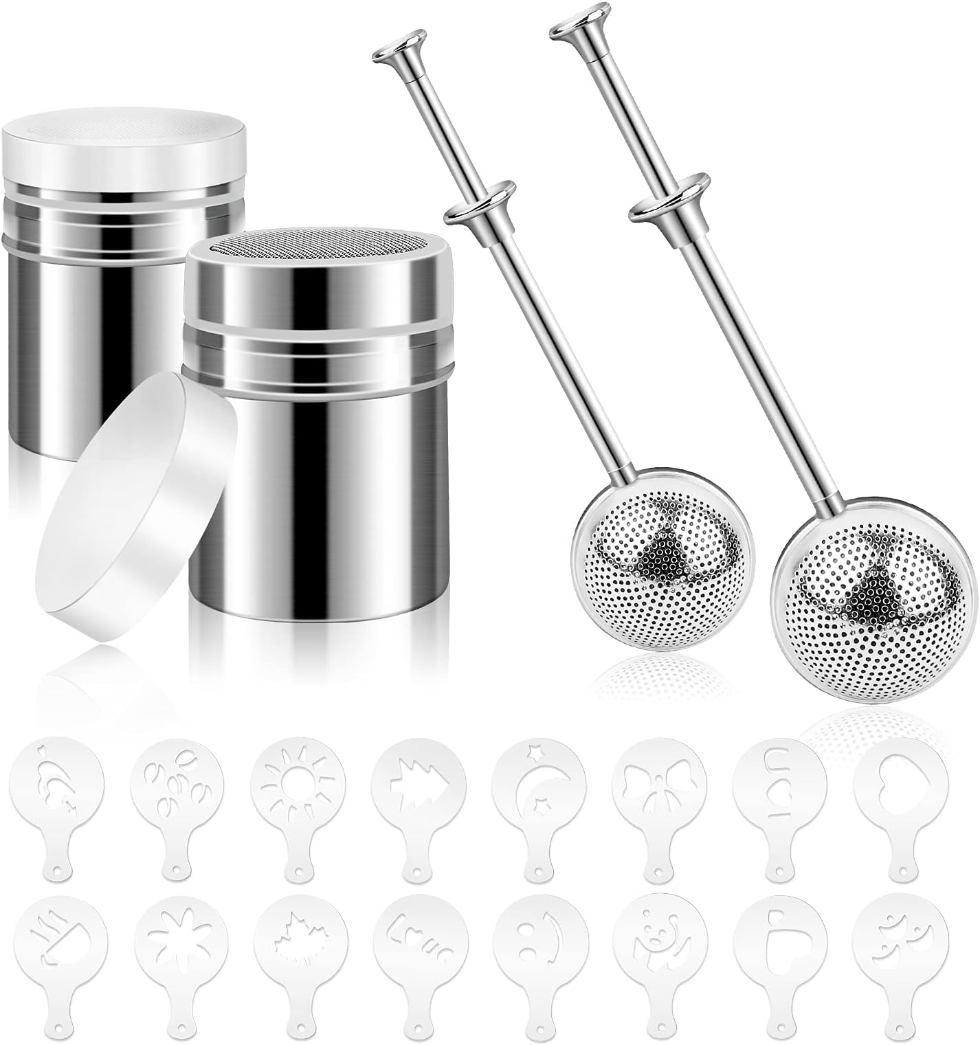 Powder Sugar Shaker, 2 Pack Powdered Sugar Duster with Lid, 304 Stainless Steel Fine