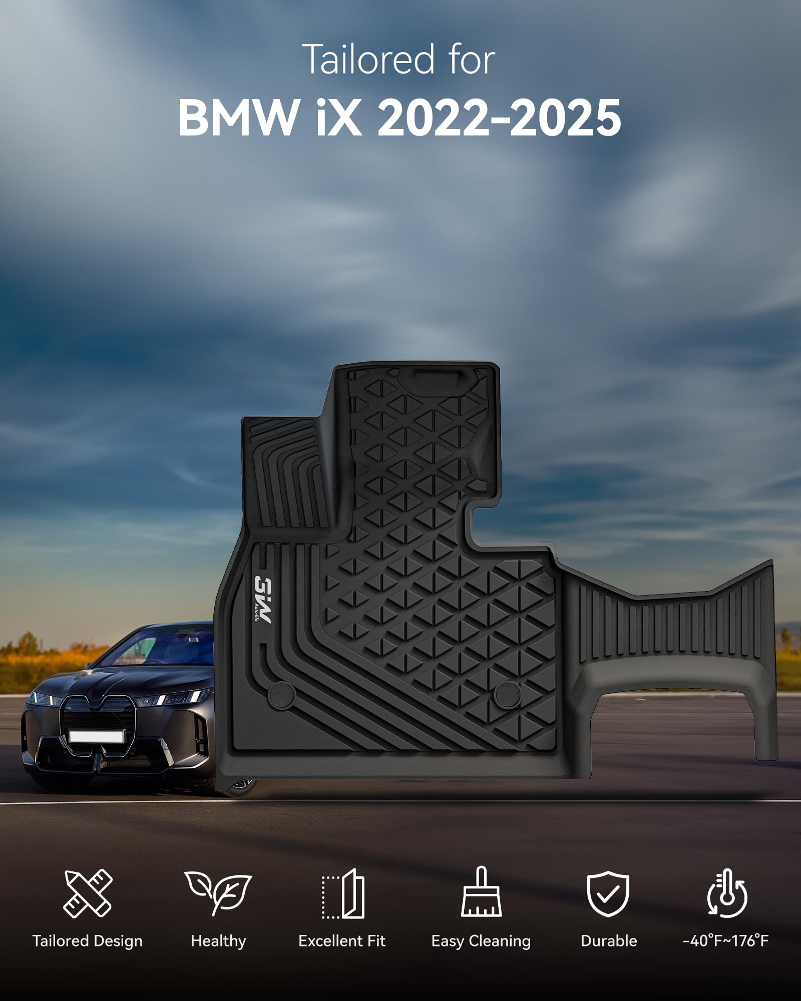 3W Dywaniki Samochodowe i Mata Bagażnika dla BMW IX 2022-2026, Przewidywany Psów Mata Bagażnika, Dywany z Thorex™ dla Wszystkich Warunków Pogodowych, Antypoślizgowe, Wodoodporne