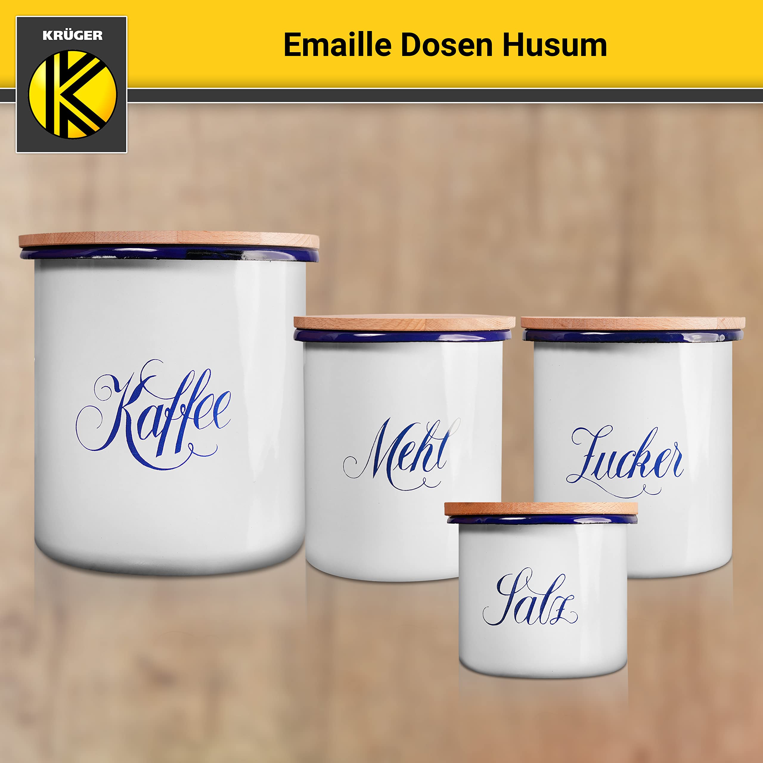 Krüger Emaille-Dose Husum "Kaffee" 3,5 Liter - schnitt- und kratzfeste Aufbewahrungsbox mit Deckel - Silikondichtungsring für luftdichtes Verschließen - spülmaschinengeeignet