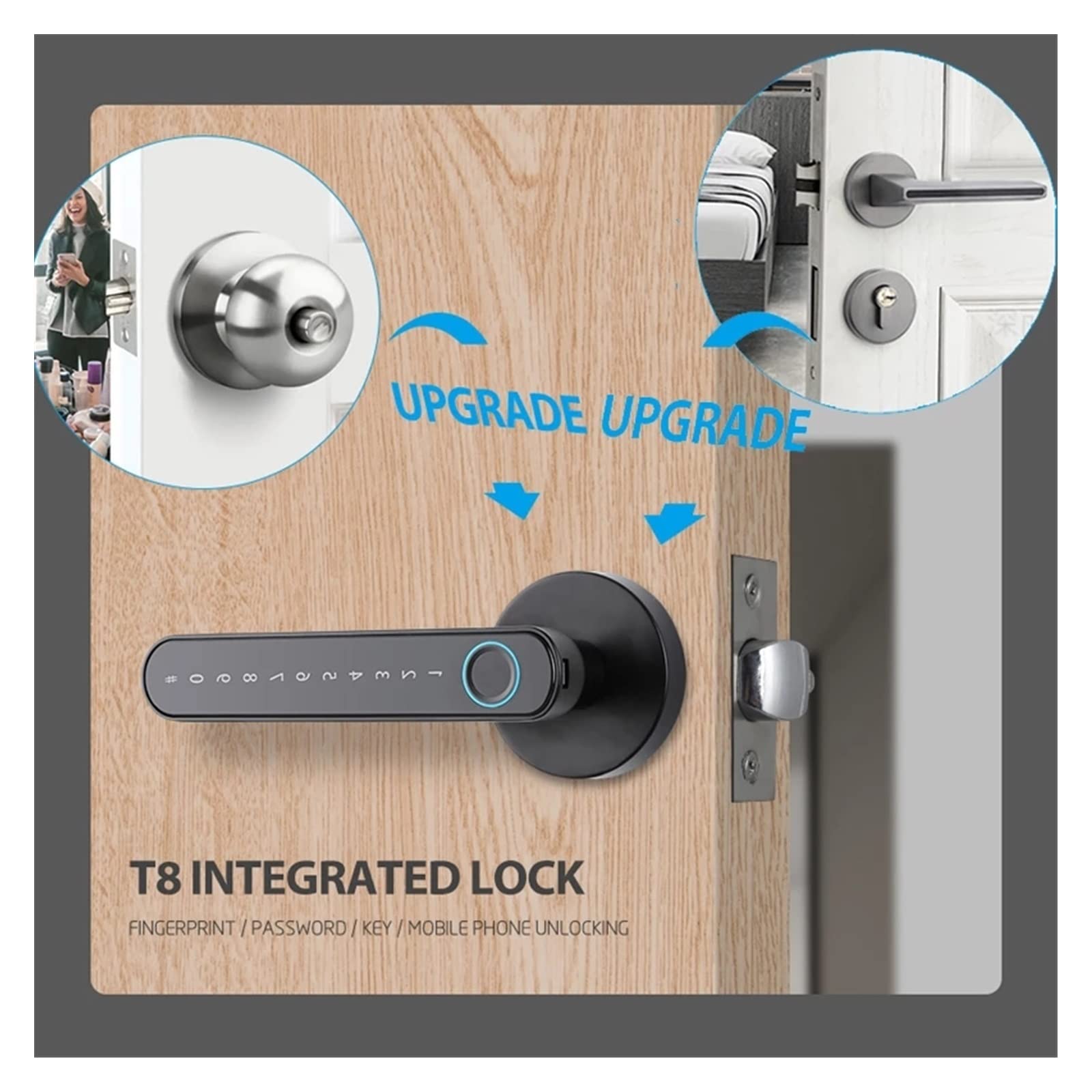 Serratura Smart, Tuya Impronta digitale biometrica Serratura intelligente Password Serratura digitale elettronica Serratura senza chiave Manopole for porte for la casa della camera da letto ,Smart Loc
