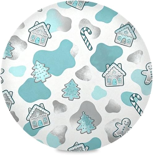 Christmas Cow Fur Print Turquoise and White Washable Round placemats for Dining Table placemats and Napkins for Dining Table 15x15 in individuales