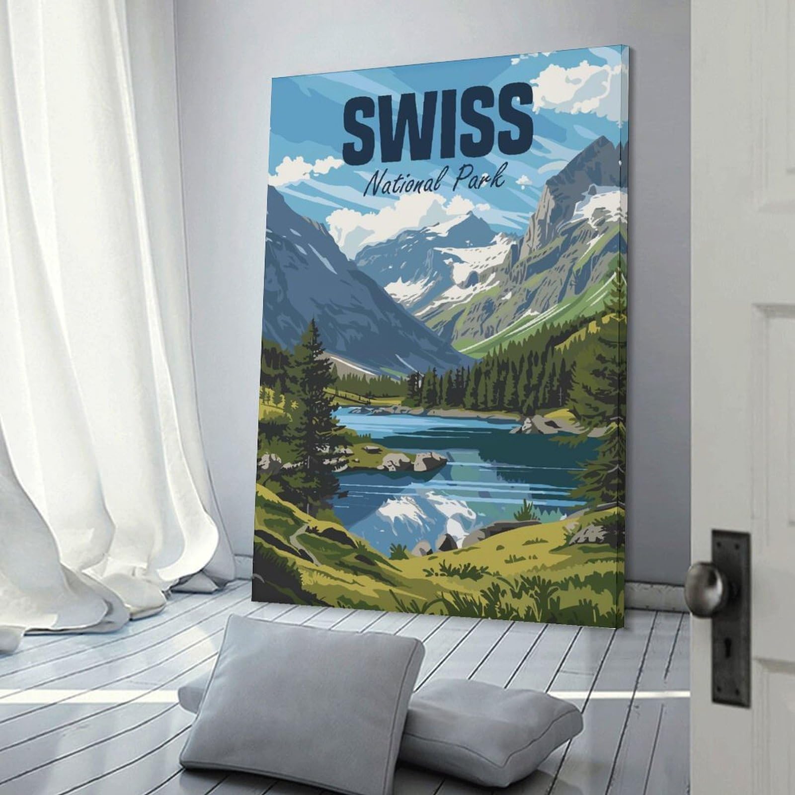 Junmoney Swiss National Park Home Decor Wall Art 24x36inch(60x90cm), for Restful Interiors, Bedrooms Or Small Rooms, Decorative Wall Art for Cosy Rooms