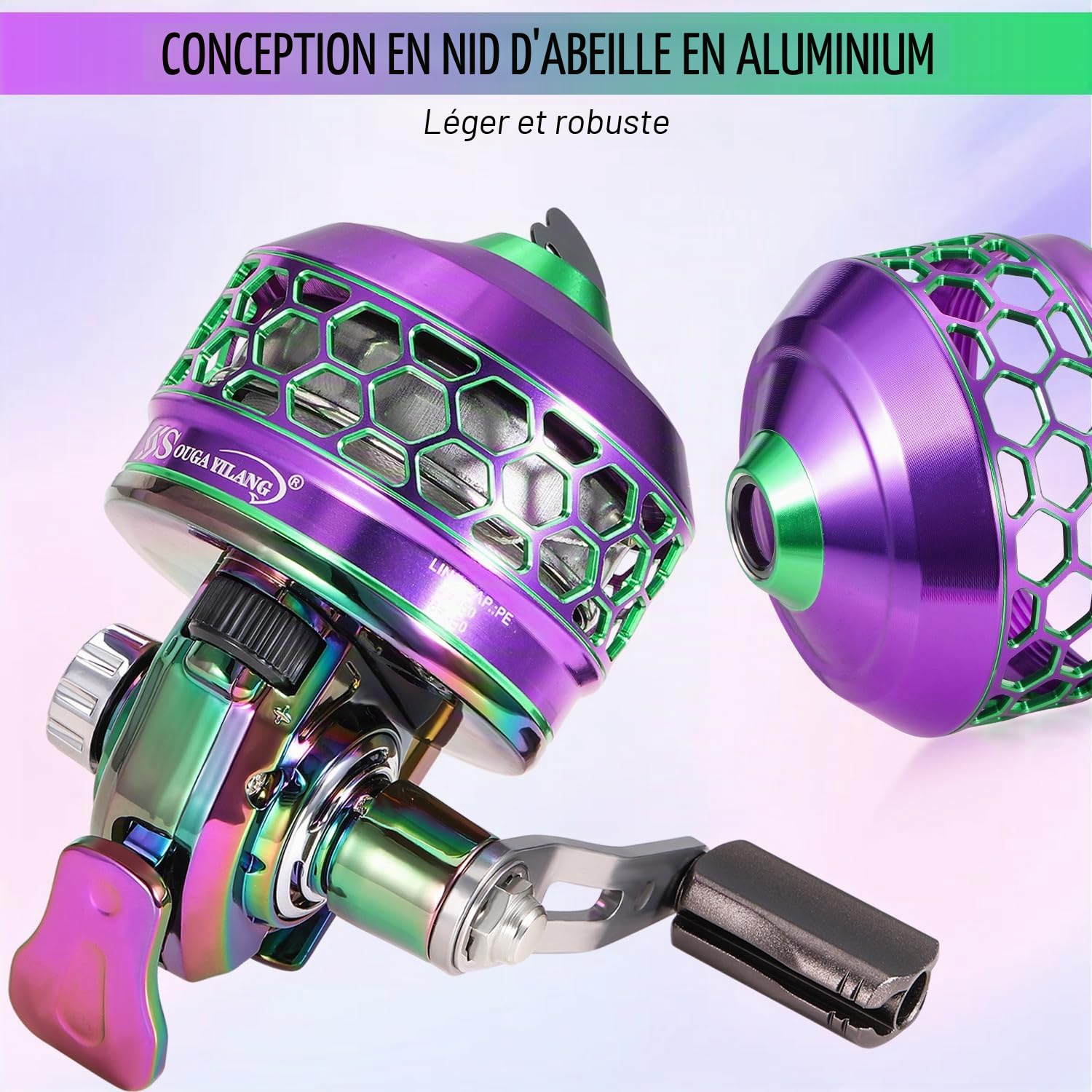 Sougayilang Spincast Moulinet de pêche Retrieve pour gaucher/droitier, engrenage entièrement en métal durable avec haute performance, fil de pêche en polyéthylène, 3.9:1 High Speed Gear Ratio Spincast