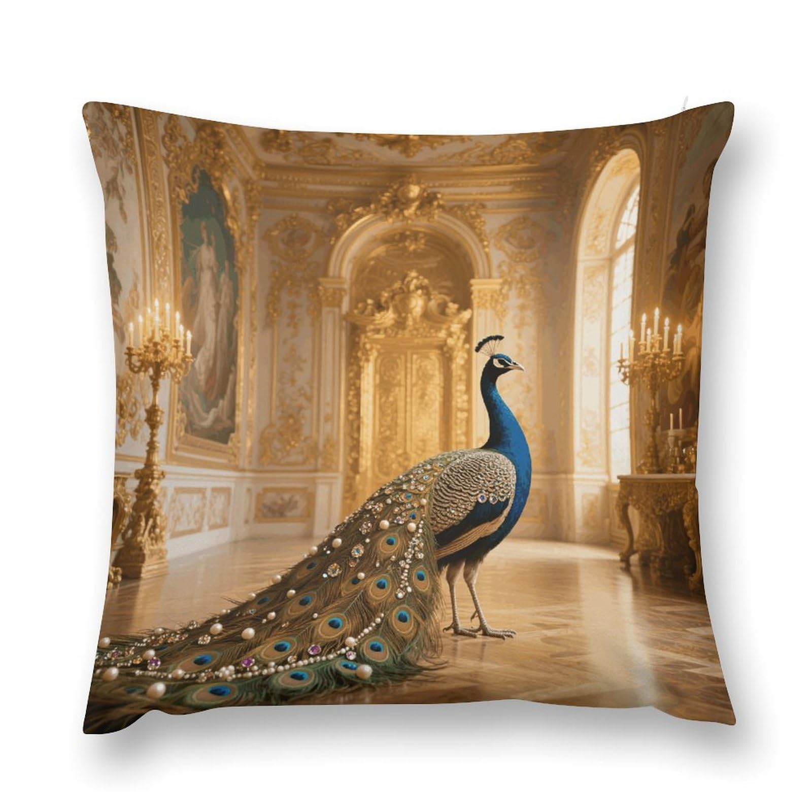 VstaDank Jeweled Peacock Throw Pillow Cover with Hidden Zipper Farmhouse Couch Pillow Cover Cozy Soft Short Plush Cushion Case Fashion Square Decorative Pillow Cover for Living Room
