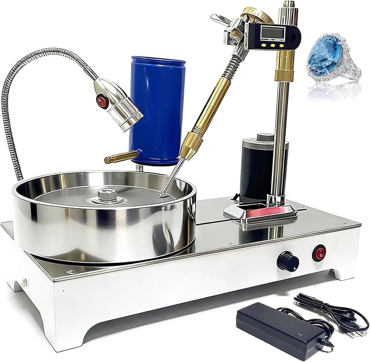 JozyJul 120W Gemstone Grinding Faceting Machine, Jewelry Polisher Flat Grinder Lapidary Machine 2800RPM with Digital Display, for Jewelry, Jade and Precious Metals