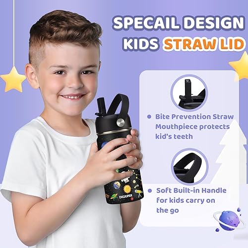 Miniatura 4 de Botella de agua aislada para niños de 14 onzas con popote  Frío-24 horas caliente-12 horas, botella de agua para niños pequeños a prueba de derrames