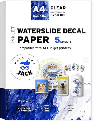 Printers Jack Papel adhesivo para tobogán acuático, 10 hojas de inyección de tinta tamaño A4, papel de transferencia de tobogán acuático