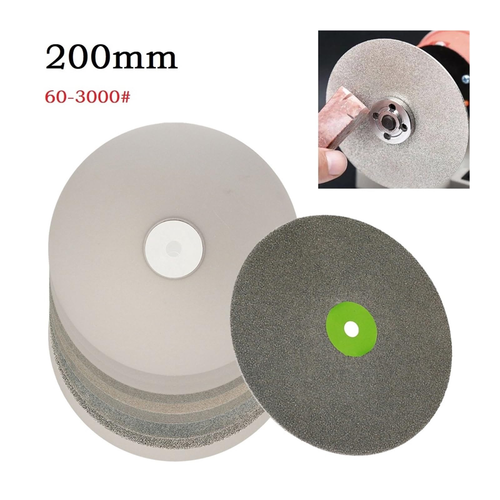 8 zoll 200mm Grit 60-3000 Arbor 1/2 zoll Diamant Läppscheibe Loch Flache Runde Räder Schleifen