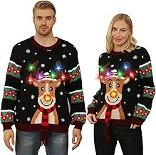 Christmas Jumpers for Women Men UK,Light Up Christmas Jumper,Unisex Funny Novelty Reindeer Led Lights Flashing Ugly Christmas Sweater,Festive Tacky Rude Matching Xmas Sweaters for Couples Adult