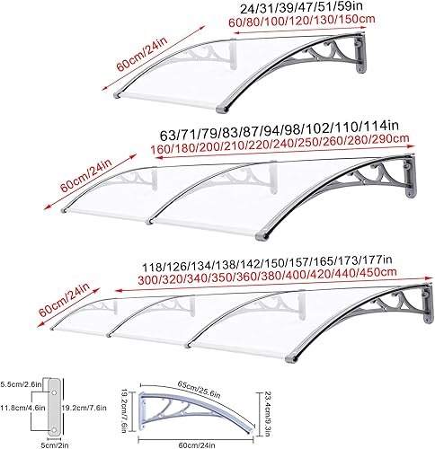 Miniatura 4 de Toldo para ventana, protección contra rayos UV, lluvia, nieve, toldo para puerta, toldo para puerta delantera al aire libre, toldo arqueado,