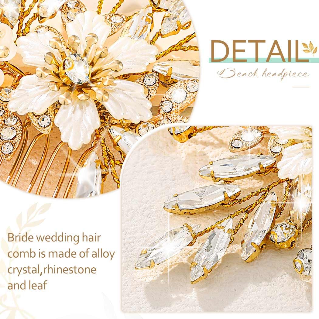 Bridal Wedding Bride Gold Rhinestone Hair piece Comb leaves flower il_1080xN.2077154247_ct8d.jpg main image 2