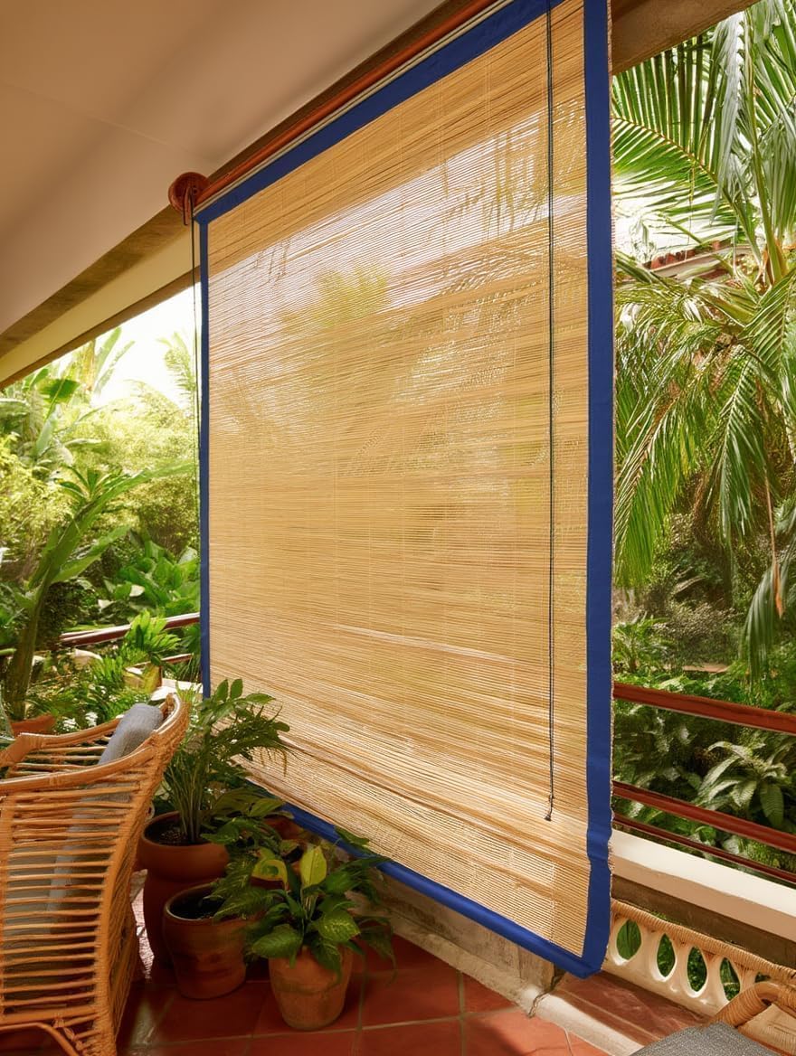 BambooAura aterproof Bamboo Curtains for Balcony Roller Rollup Blinds Bamboo Chick Curtain, Rain, Sunlight Solution, Cold Air Protection, Window,Door- W-4FT X H-7FT-image-7