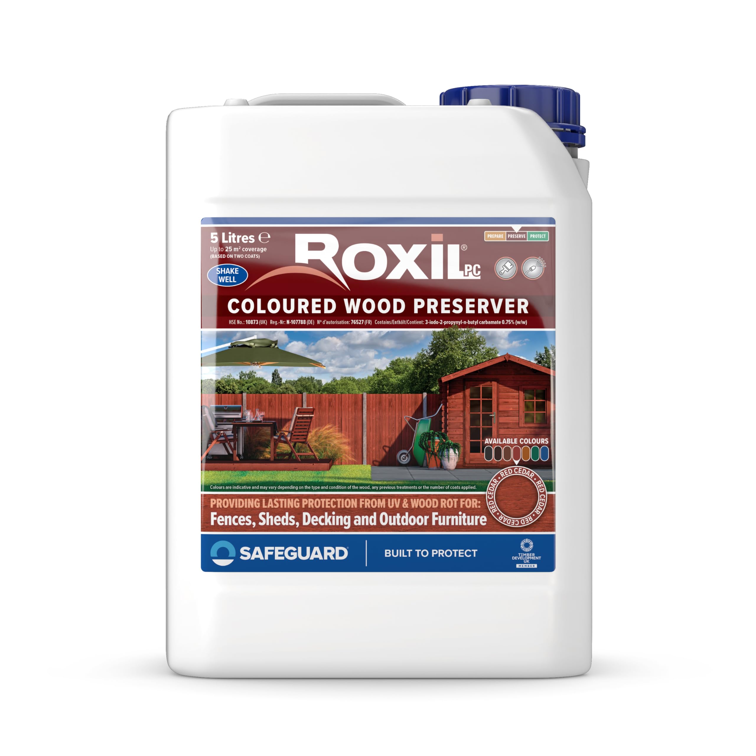 (5L, Red Cedar) Roxil Wood Stain Preserver - Fast-Drying Satin Finish For Decking, Fence, Shed, Furniture. Up To 5 Year Protection For Indoor & Outdoo 5060132766163