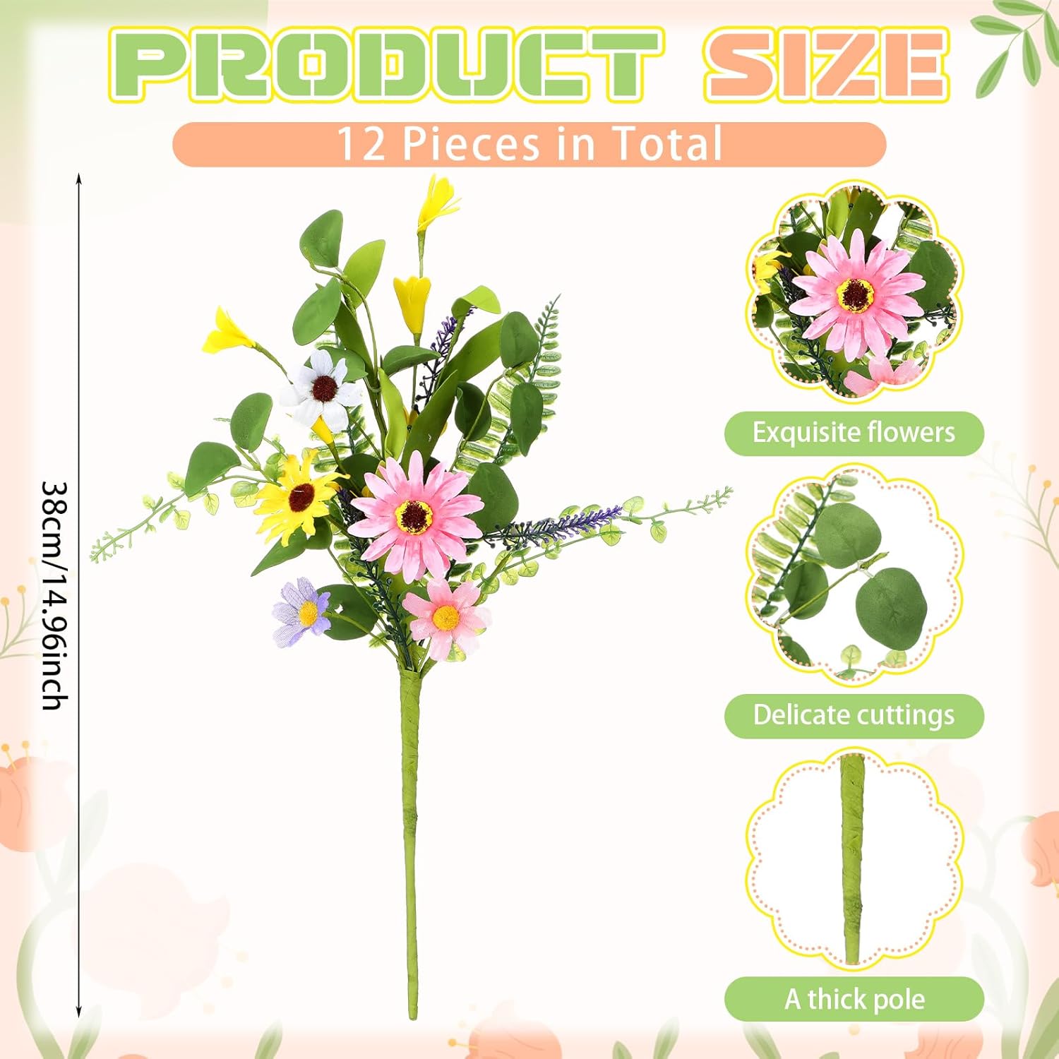 12 Bundles Artificial Wildflowers Bouquet Spring Daisy Sunflower Floral Arrangements Faux Flowers Plants Realistic with Stems Table Centerpiece for Wedding Bridal Shower Vase(Bright Daisy) - Image 3