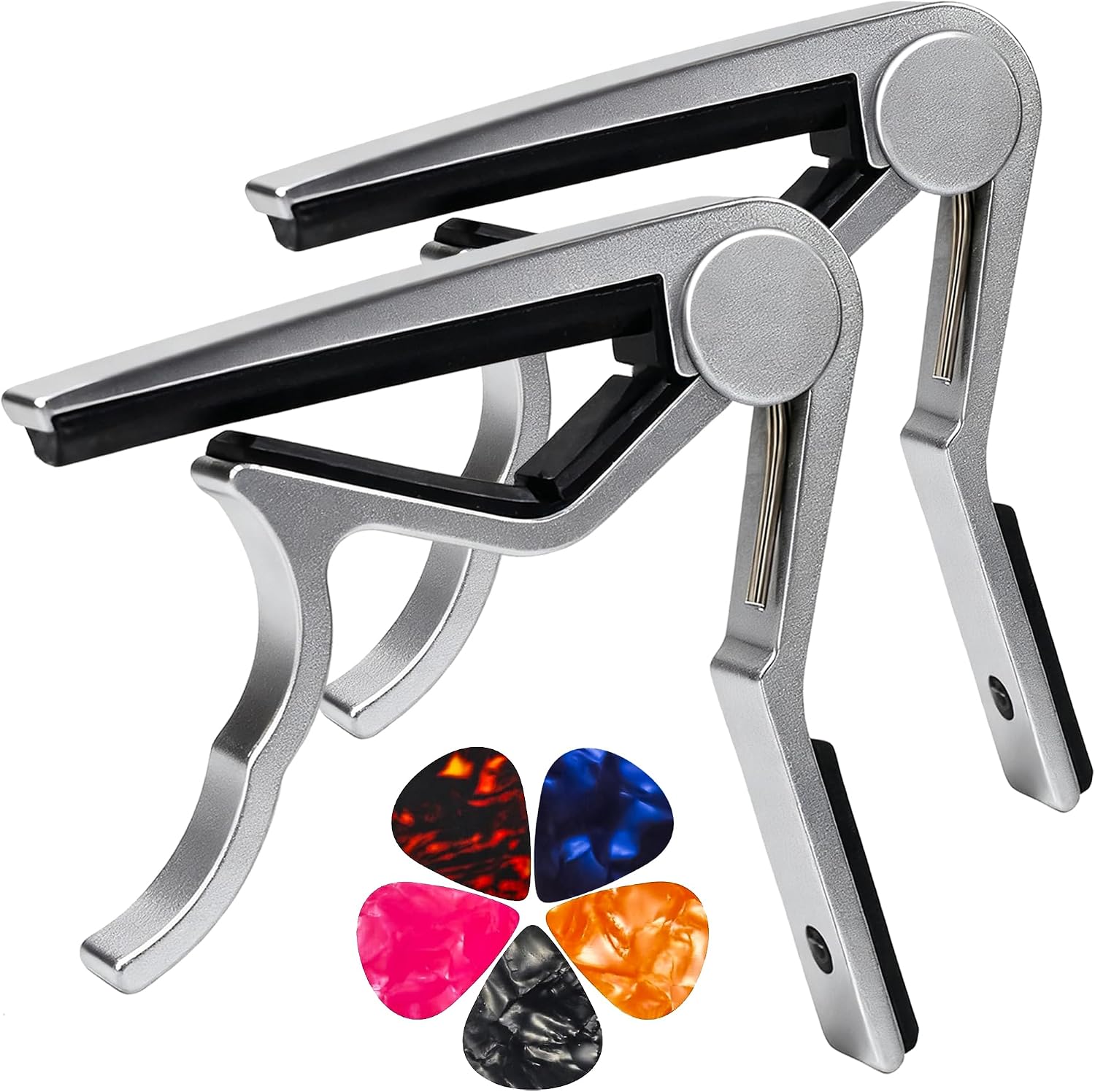 Guitar Capo for Acoustic Electric Guitars, 2PC Capo Guitar Clamp Kapo with 5 Picks, Unique Design for Bass Guitar Ukulele, Wood