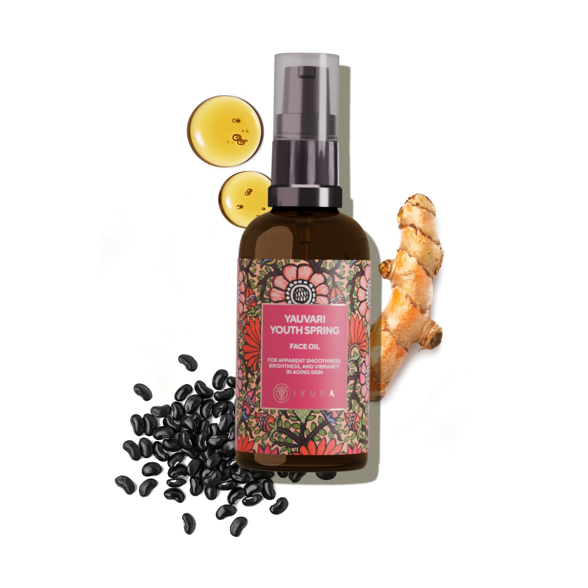 iYURA Yauvari Youth Spring | Vegane Gesichtsöl für trockene, alternde Haut | Hals-Gesichts-Dekolleté-Serum mit schwarzen Urdbohnen | Reduziert das Erscheinungsbild von feinen Linien und Falten | 30ml
