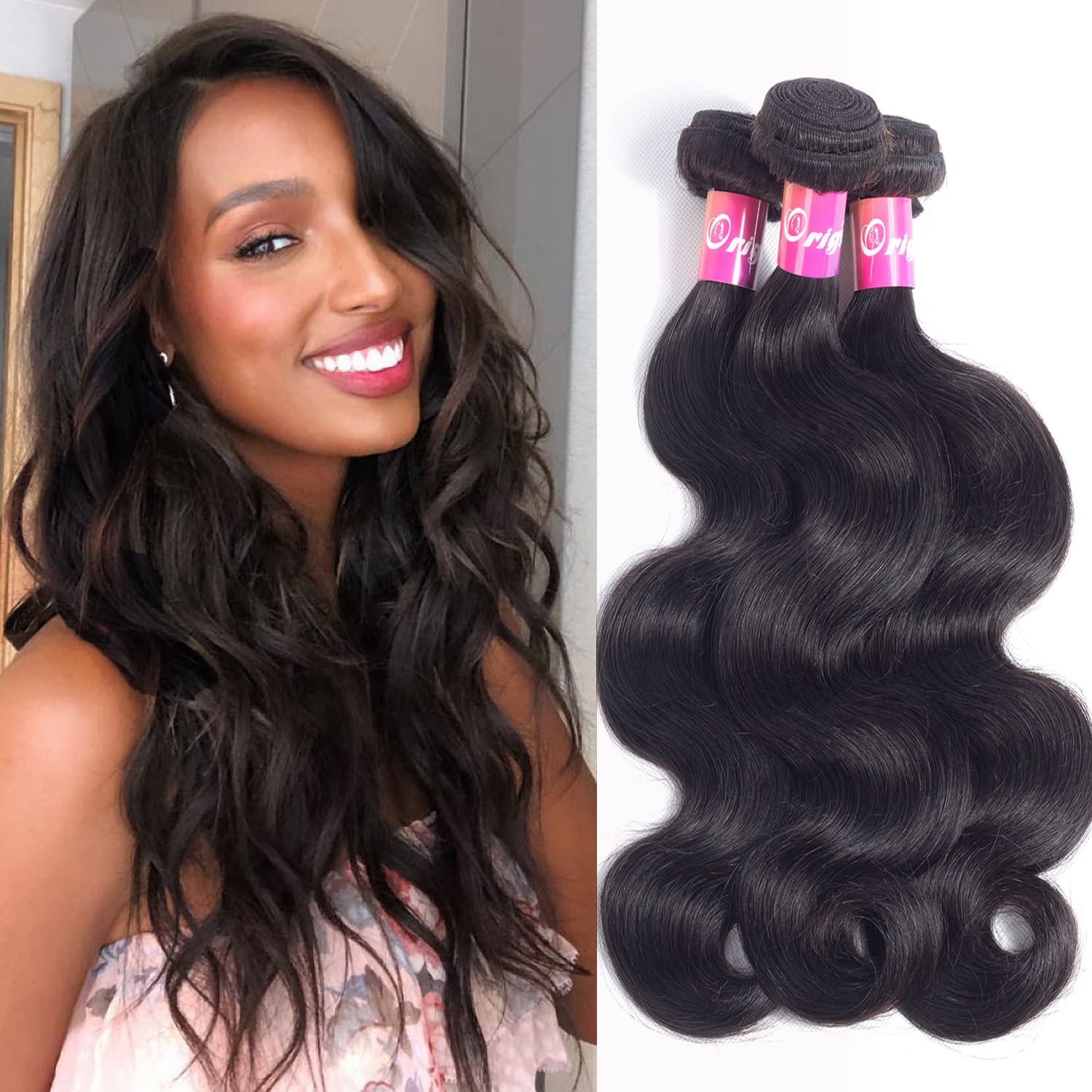 Brazilian Body Wave Virgin Hair 3 Bundles 100% Unprocessed Human Hair Remy Hair Extensions Natural Color 100g/pcs By Originea(18"20"22")
