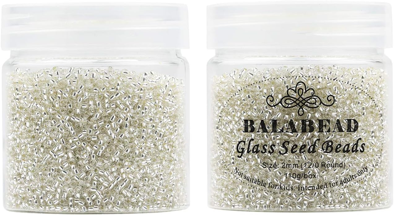 Bala&Fillic 12/0 Glass Seed Beads Transparent Silver Lined Seed Beads About 10000pcs/110g in Box (Silver Color) - Image 4