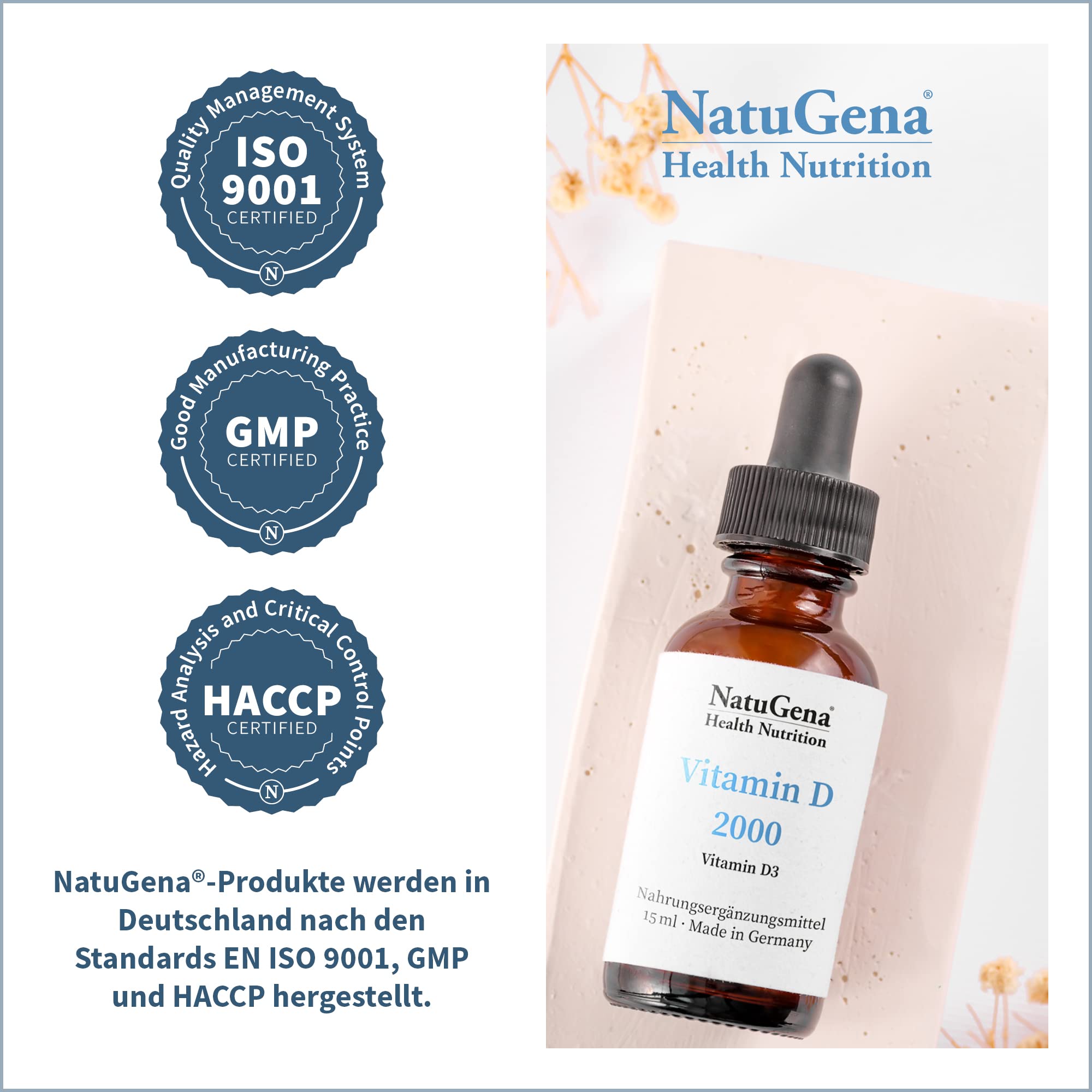 NatuGena Vitamin D, Höchste Bioverfügbarkeit, 3x15 ml, 3x 525Tropfen, 1 Tropfen alle 2 Tage Familienpackung 3er Pack (3)