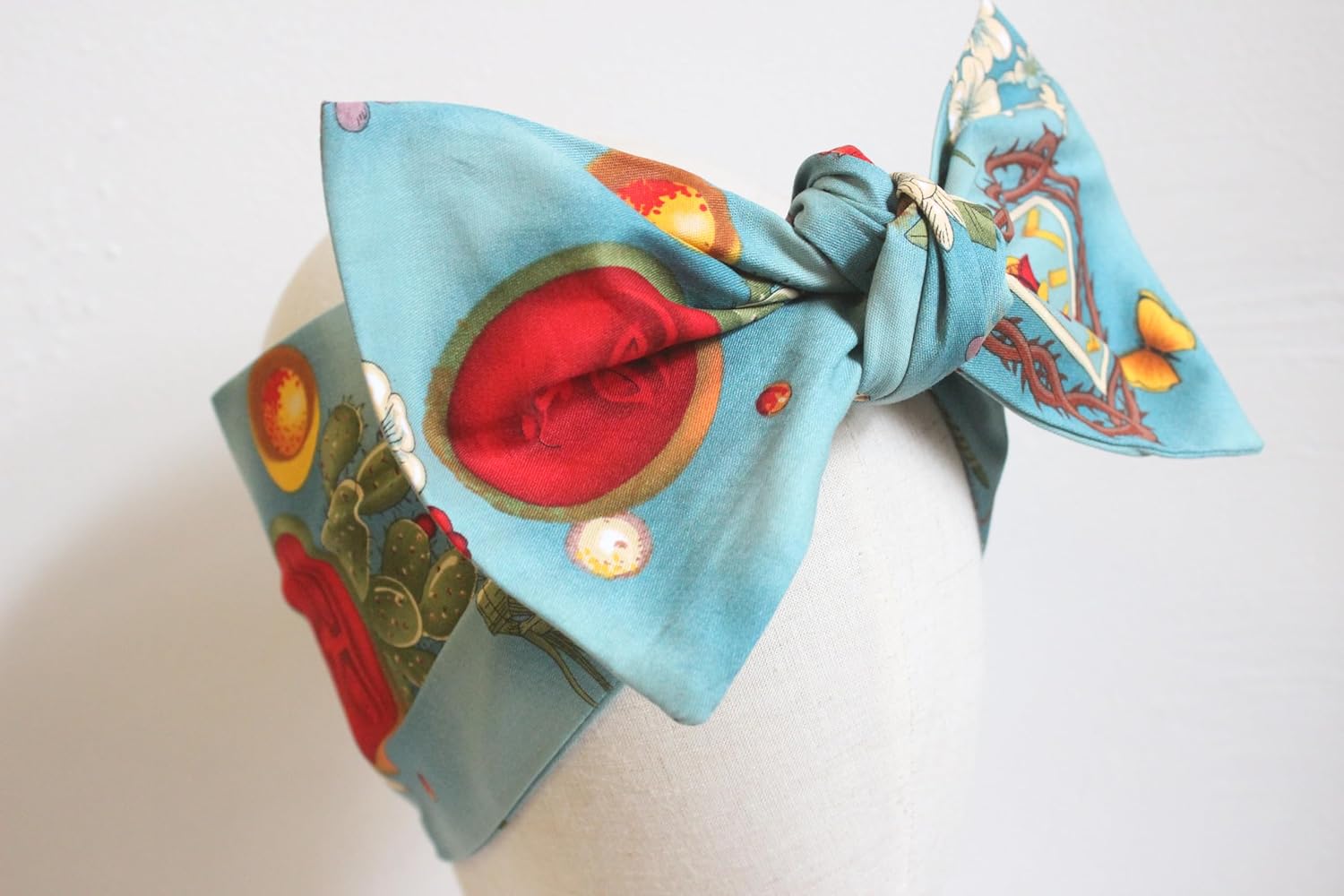 Extra Long Wide Vintage Style Handmade Cotton Wired Headband, Dolly Bow, Hair Wrap, Hair Accessory for Pixie Cut, XXL- 40 1/2'' * 5 1/2'' Inches (Vintage Blue, XXL)
