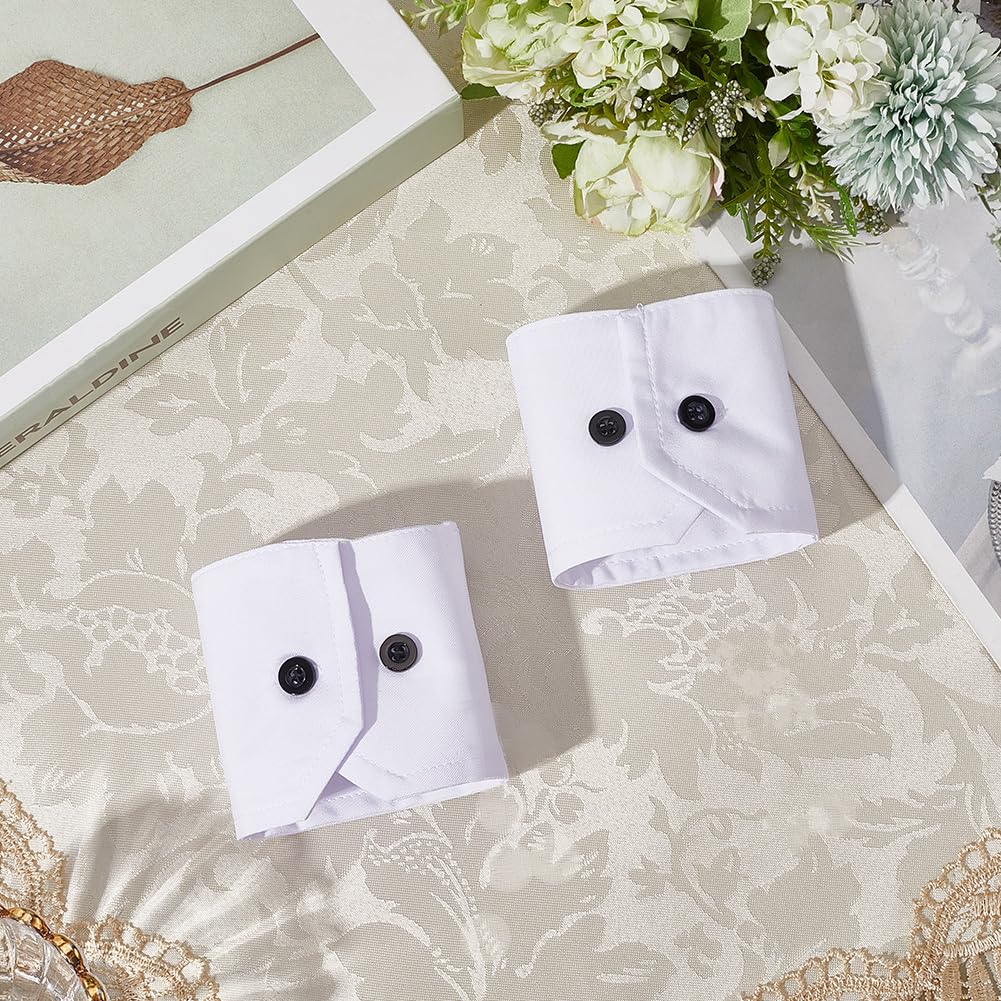 CABODYALS 1 Pair 237MM White Detachable Wrist Cuffs Shirt Adjustable False Hand Sleeves With Black Resin Buttons Soft Polyester Cotton Cuff for Adult Blouse Coat Sweater Decor Clothing Accessories - Image 3
