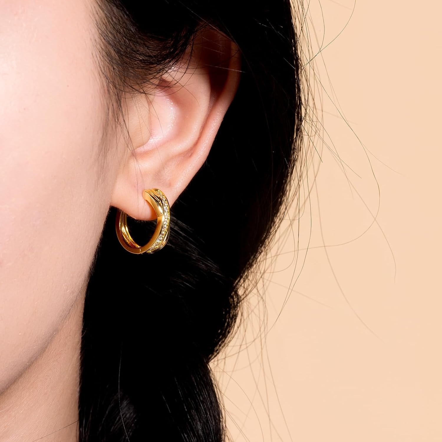 14K Gold Small Hoop Earrings for Women X Shaped 17mm Diamond Hoops Thick Gold Earrings Lightweight Hypoallergenic Fashion Jewelry - Image 5