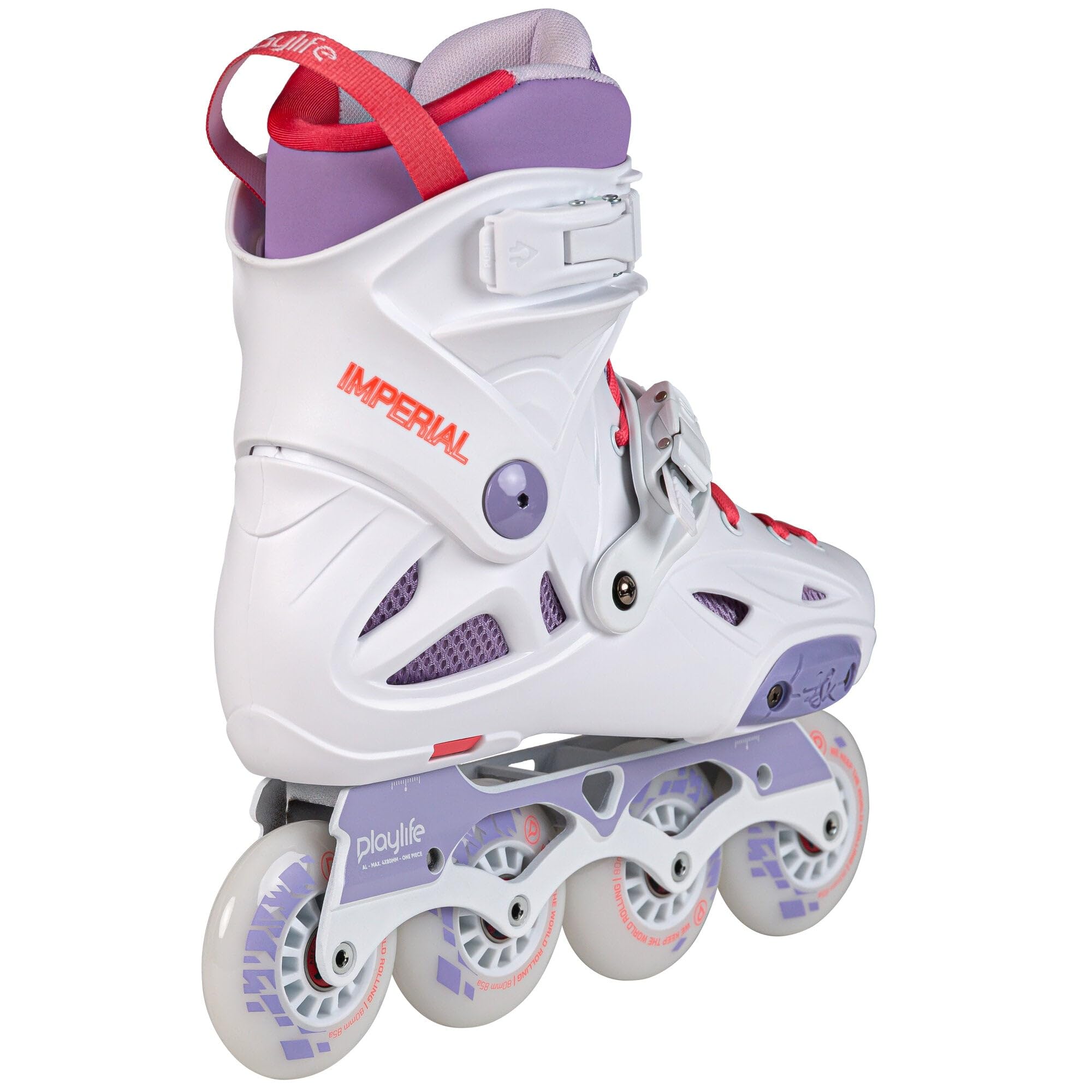 Playlife Imperial 80 Violet Inline Skate – Urban Hardboot Skates für Damen & Herren mit Aluminium-Schiene Gr. 37-46, 4x80mm 85A Rollen & ABEC 9 Kugellager in weiß/violett