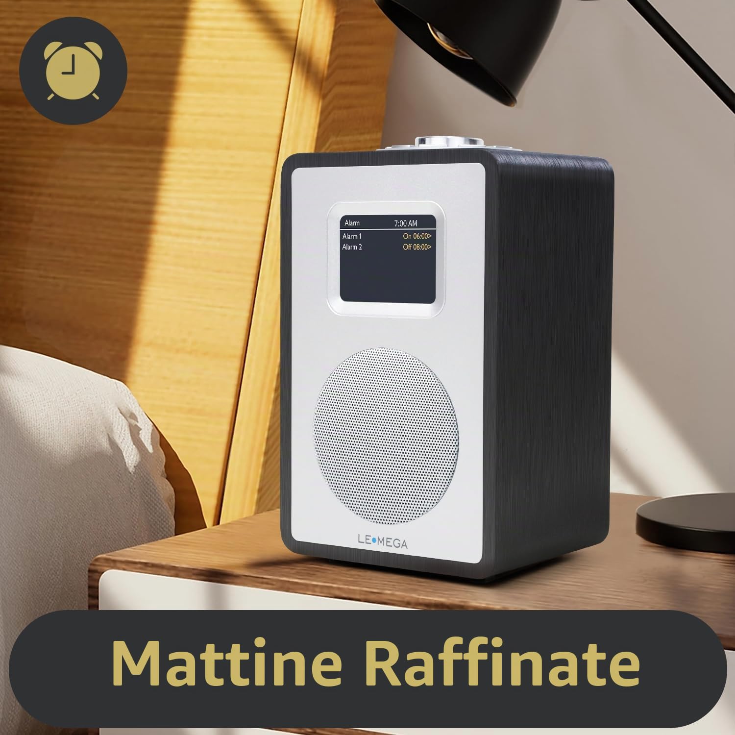 LEMEGA CR4+ Radio Digitale DAB/DAB+，Radio Altoparlante Bluetooth Portatile, Radio DAB Portatile, Radio FM da Cucina e da Letto, Mobiletto in Legno, Alimentazione a Rete e Batterie - Quercia nera