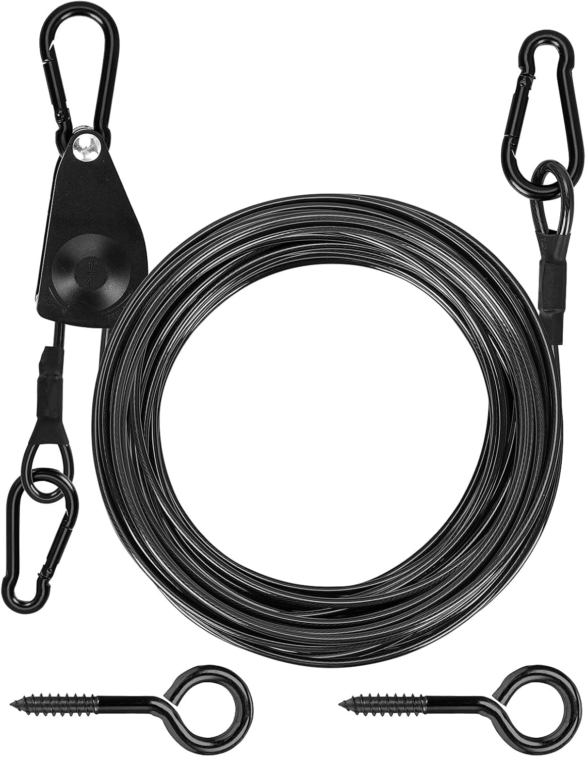 TooTaci 45ft Outdoor Clothesline Kit, 3/16" Black PVC Coated Wire Rope Retractable Clothes Line Kit with Self-Locking Pulley, Screw Hook & Snap Hook for Camping, Backyard, Balcony