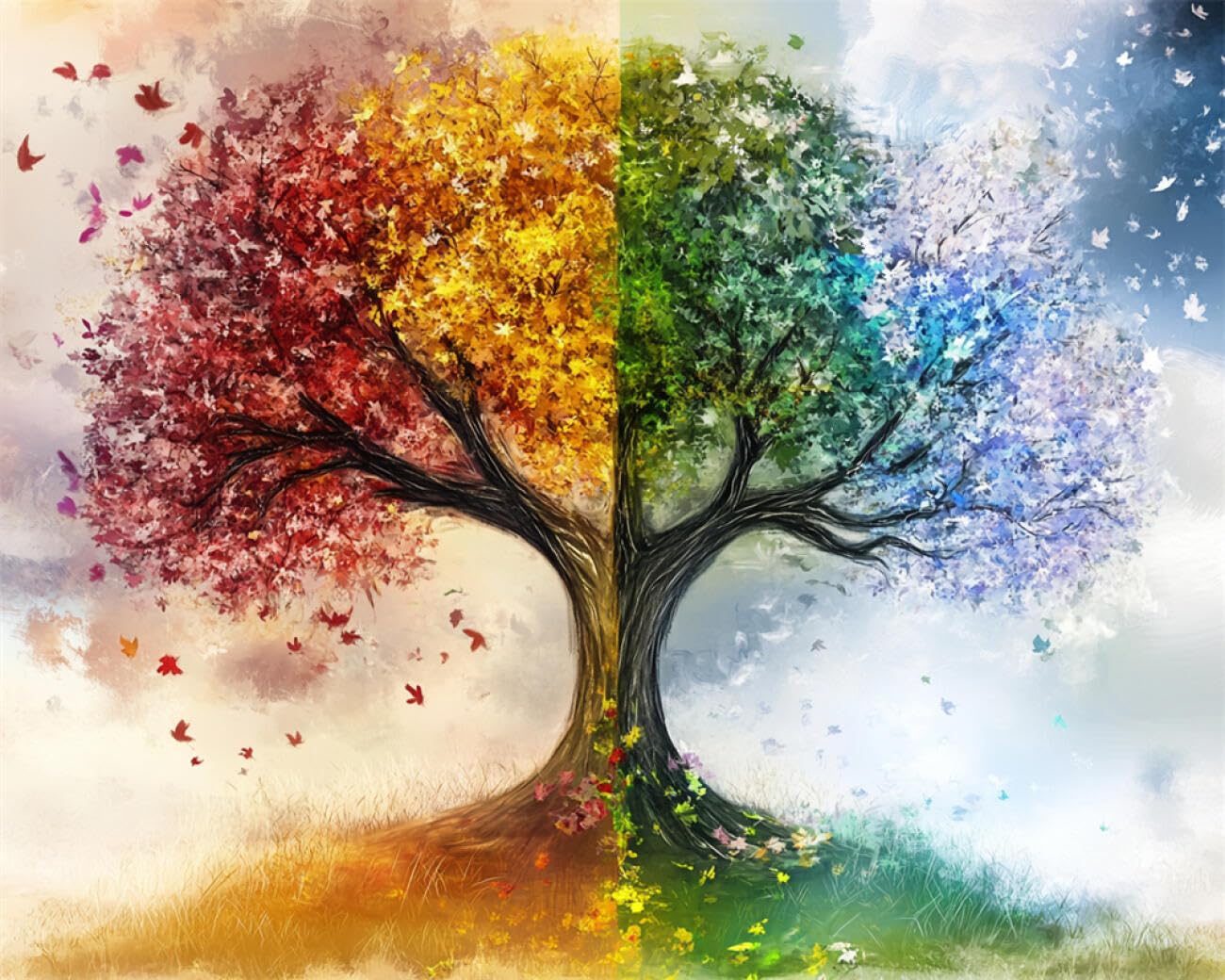 RKFLGEW DIY Bead Embroidery Kit Watercolor Four Seasons Tree 40x50cm