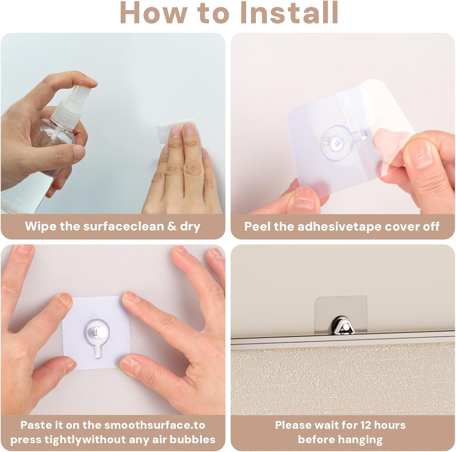 24PCS Picture Hangers,Wall Hangers Without Nails,Adhesive Hooks for Hanging,Wall Hooks,Waterproof and Rustproof to use Inside Kitchen(8mm)