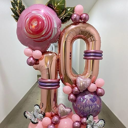 Vista 78 de Globos de oro rosa con el número 80, globos gigantes grandes de 40 pulgadas, globos de aluminio de Mylar de oro rosa con números 80 para fiesta
