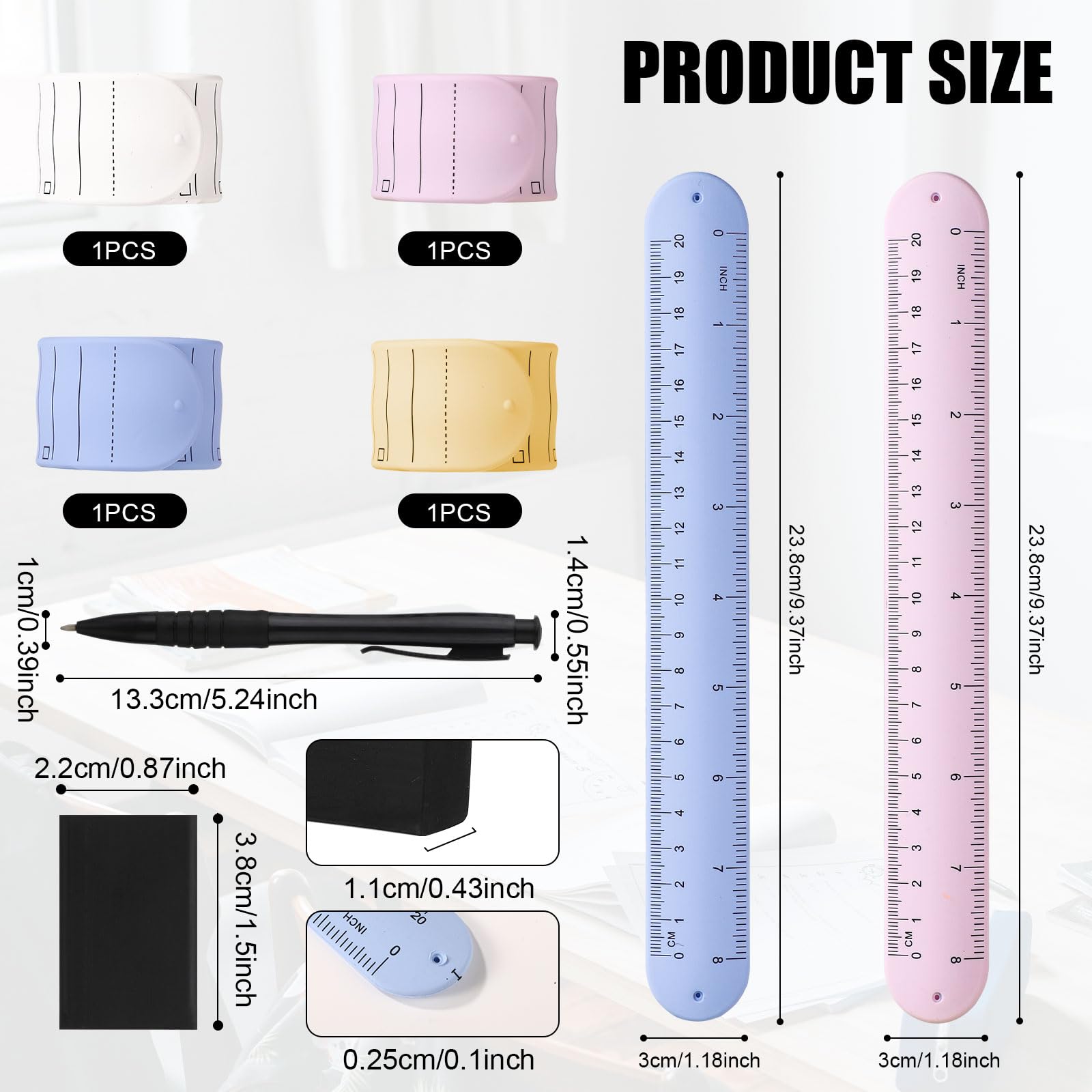 4pcs Wrist Notepad, 9.37x1.18x0.1in Erasable Wearable to Do List Reminder Bracelet Silicone Reusable Notes Memo Wristband with Pen Eraser Slap Ruler for Students Nurses Daily Planner (Color 1) - Image 2