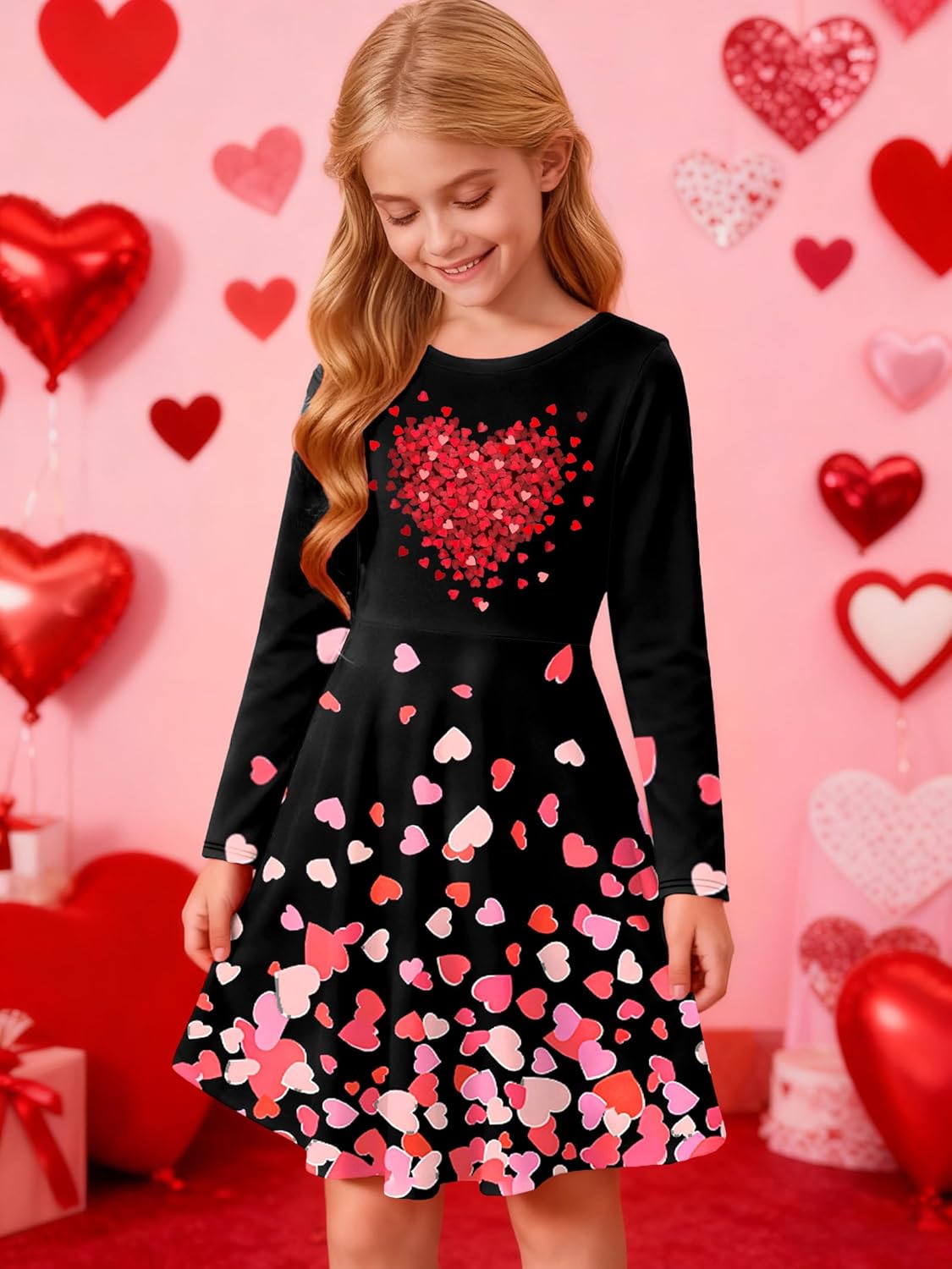 VVNTY Valentines Dress for Girls: Cute Heart Dresses Girl A Line Casual Holiday Dress 5-12 Years - Image 2