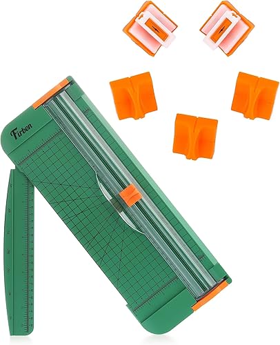 Firbon Paquete de cortador de papel verde A4 con 5 cuchillas de recambio, recortadora de papel de 12 pulgadas con regla lateral para álbumes de