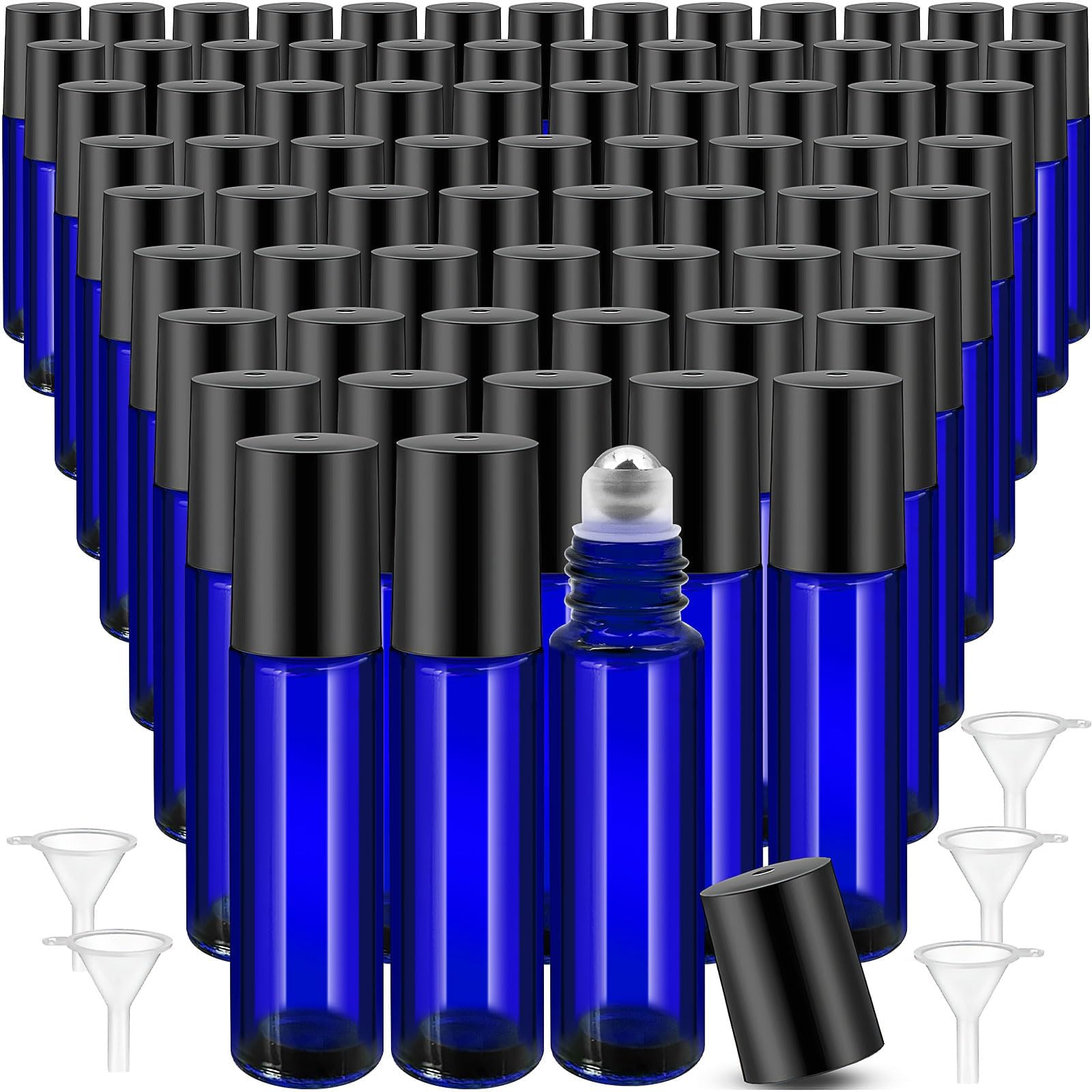 Lot de 50 Flacon Roll On Vide 10ml pour Huiles Essentielles – Flacons en Verre Roller avec Bille en Acier Inoxydable, Rechargeables et Vides pour Parfums, Aromathérapie, Massage, Voyage (Bleu)