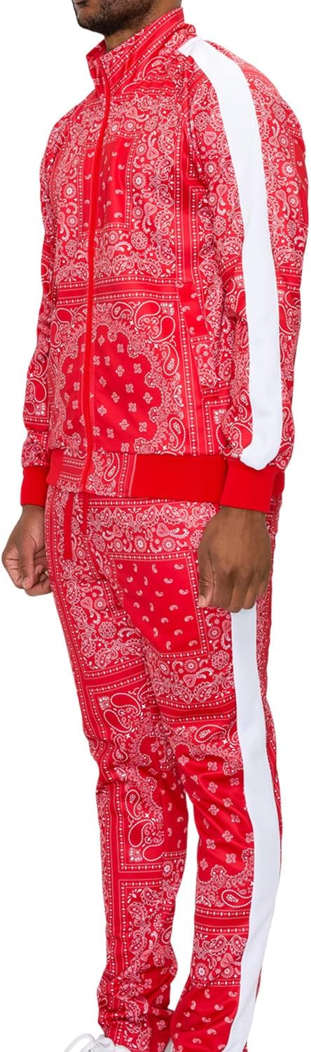 G-Style USA Men's Accented Bandana Paisley Tracksuit Set - Zipper Jacket and Sweatpants ST804 - Red - X-Large - Image 3