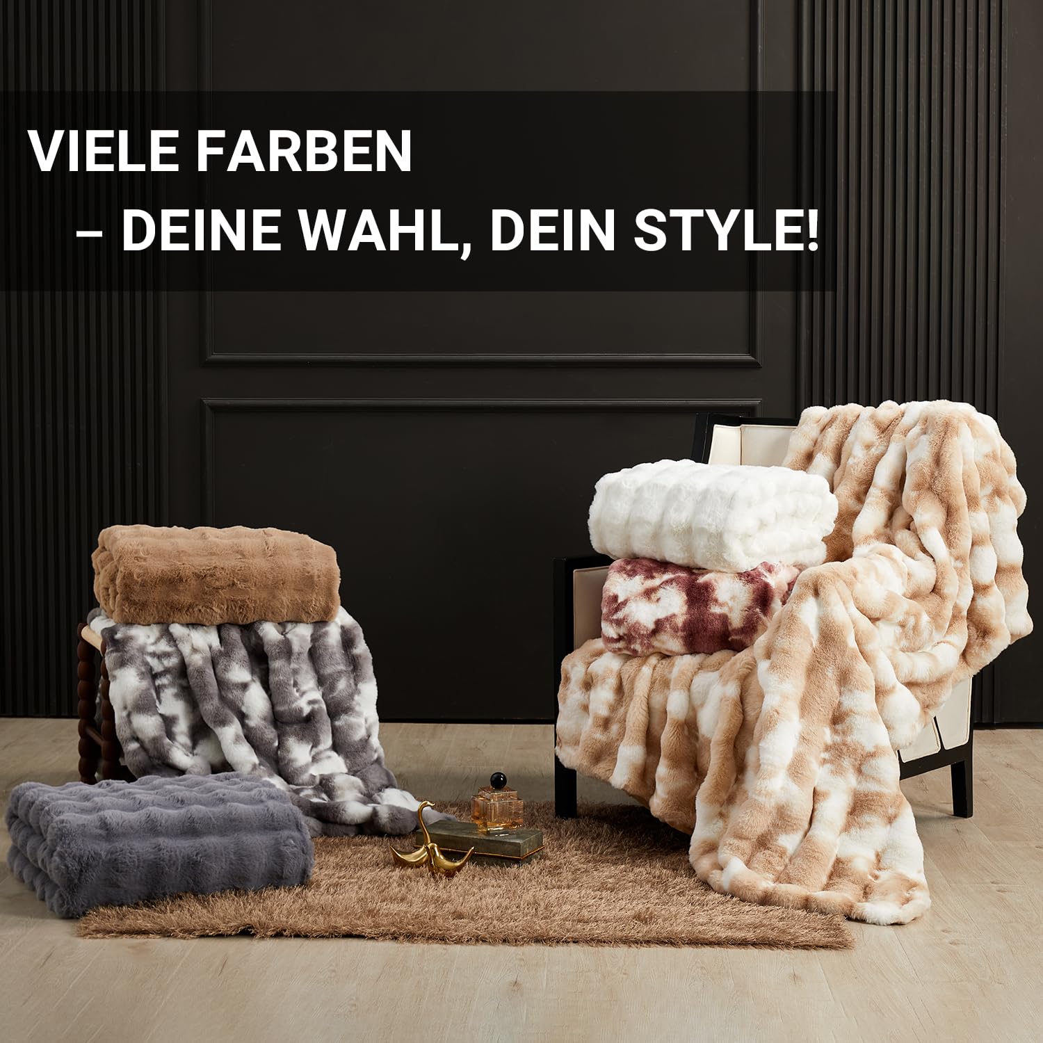 SAPHREAS Kuscheldecke Flauschige 150x200, Furry Bubble Kunstpelz Decke Oeko-Tex Zertifiziert Dicke & Warme Sofadecke für Bett Couch Schlafzimmer Deko Plüschdecke Tie-Dye Khaki